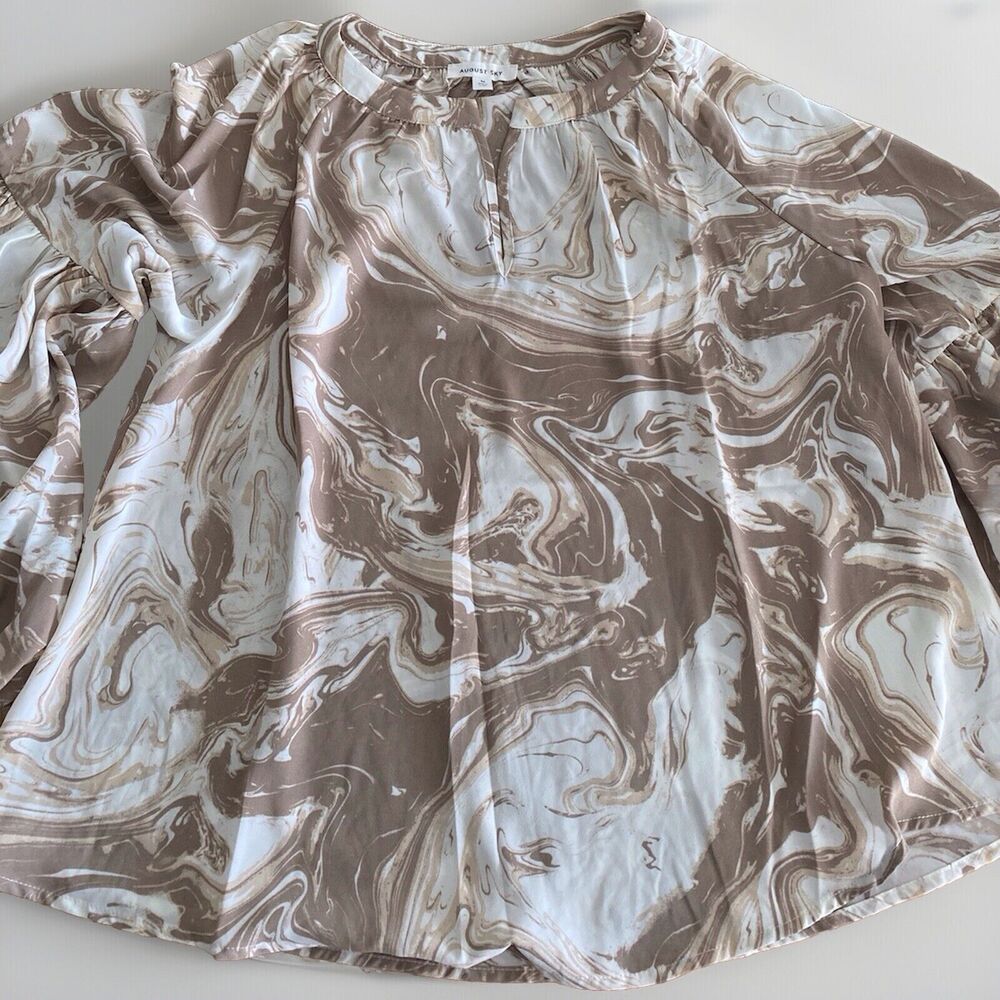 August Sky Blouse Medium Tan Cream Peasant Cottagecore Prairiecore‎ Marble